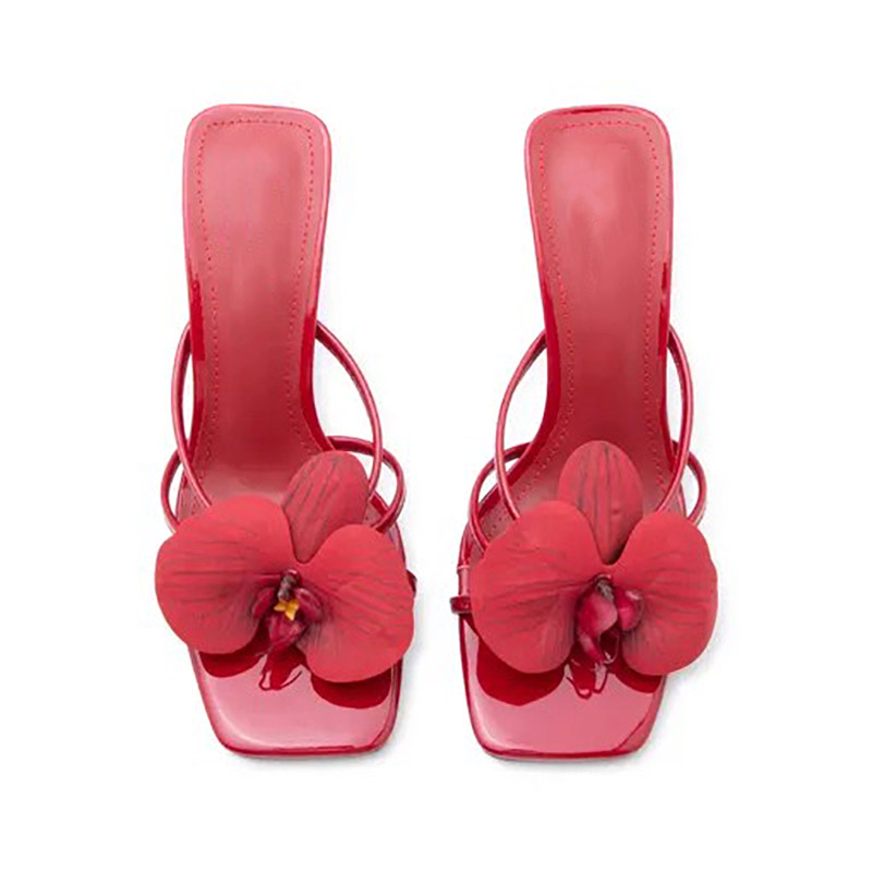 Orchid Floral Square Toe Metallic Stiletto Mules