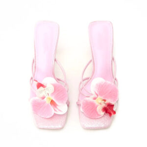 Orchid Floral Square Toe Metallic Stiletto Mules