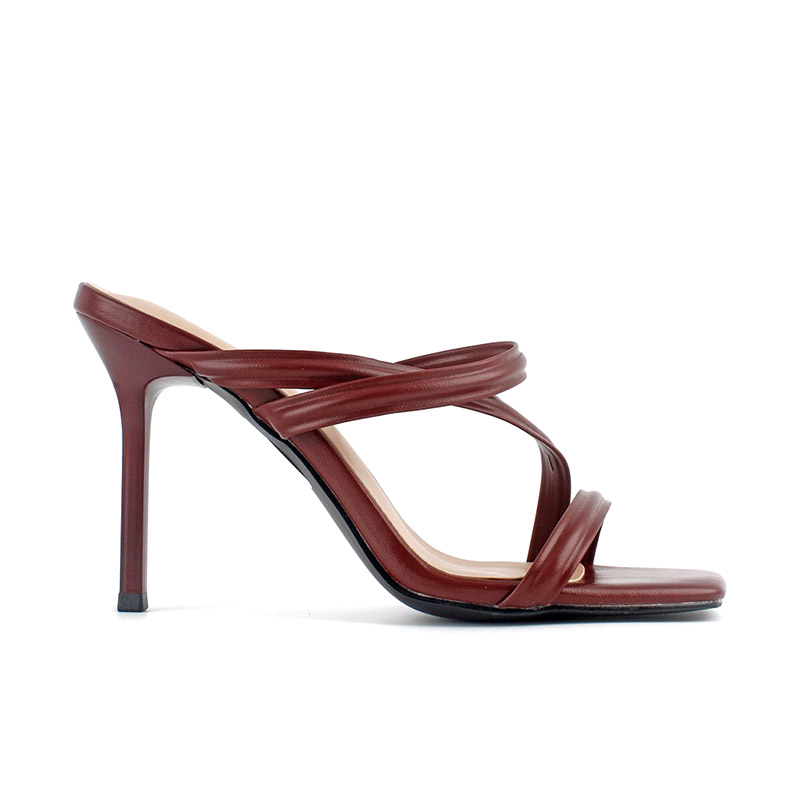 Square Toe Crisscross Strap Stiletto Mule Sandals