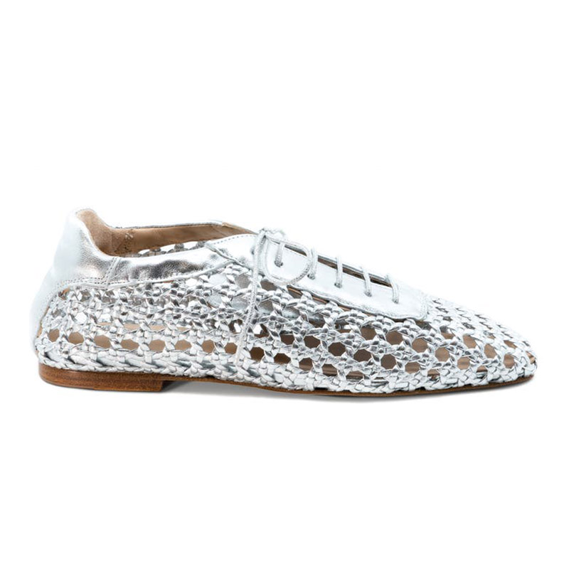 Ballerines à bout carré, à lacets, en dentelle métallique à mailles ouvertes