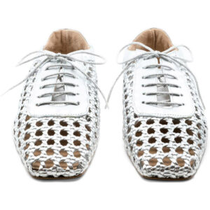 Ballerines à bout carré, à lacets, en dentelle métallique à mailles ouvertes