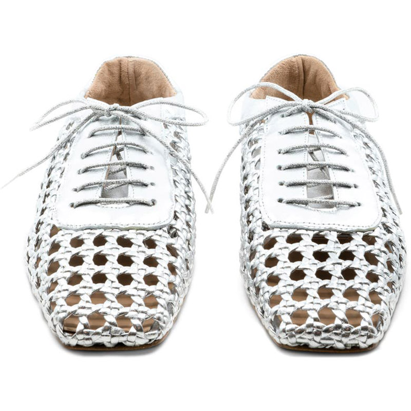 Ballerines à bout carré, à lacets, en dentelle métallique à mailles ouvertes