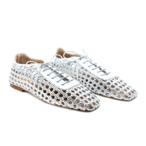 Ballerines à bout carré, à lacets, en dentelle métallique à mailles ouvertes