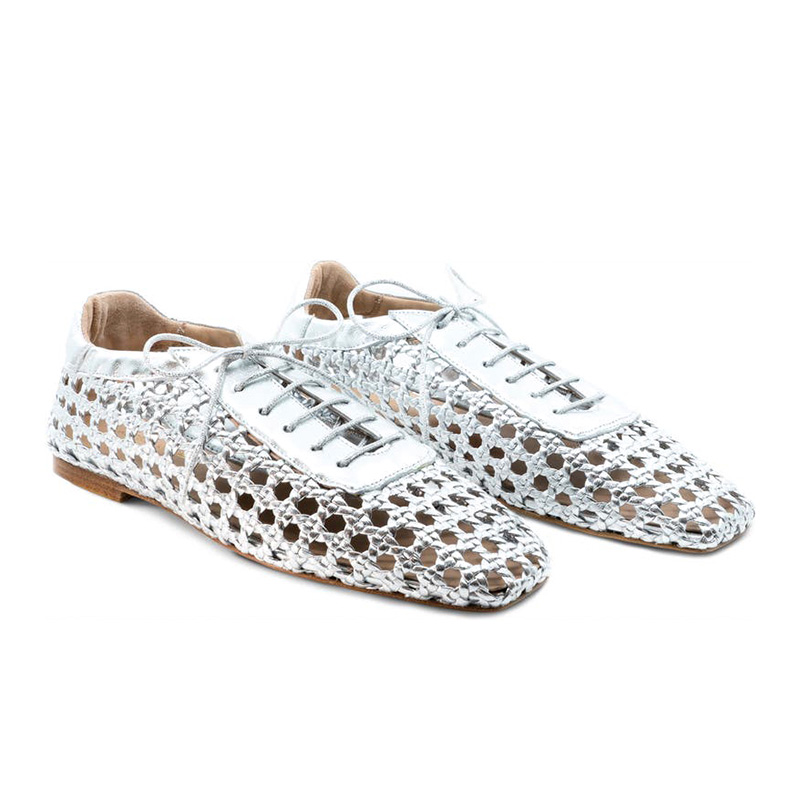 Ballerines à bout carré, à lacets, en dentelle métallique à mailles ouvertes