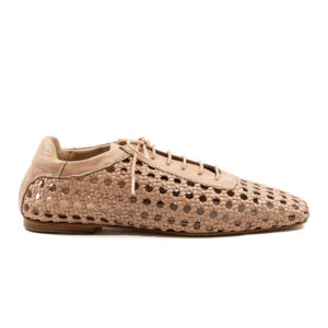 Woven Lace Up Square Toe Flat Shoes