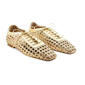 Ballerines à bout carré, à lacets, en dentelle métallique à mailles ouvertes
