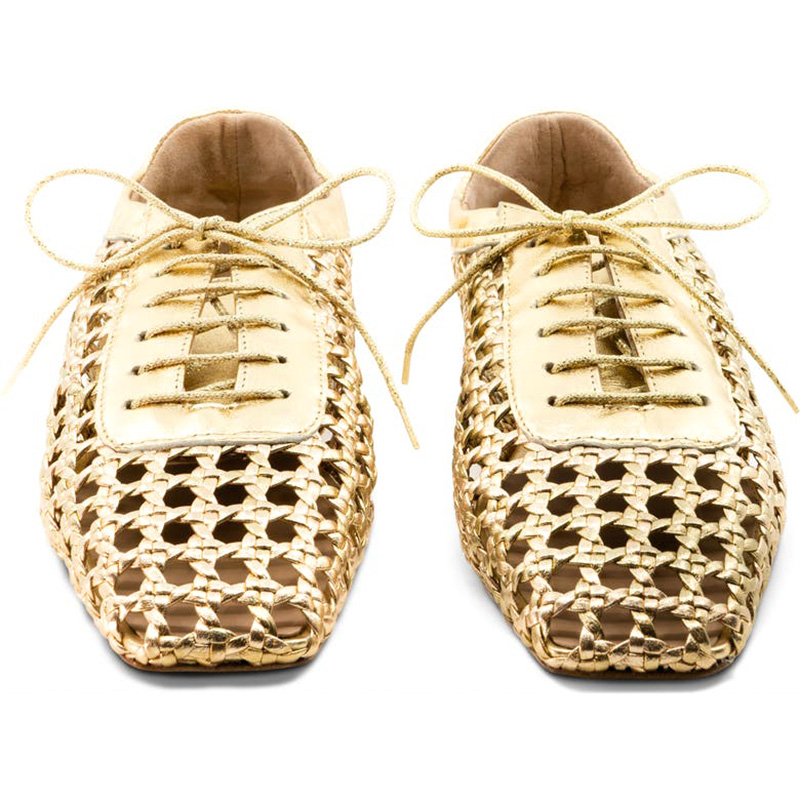Ballerines à bout carré, à lacets, en dentelle métallique à mailles ouvertes