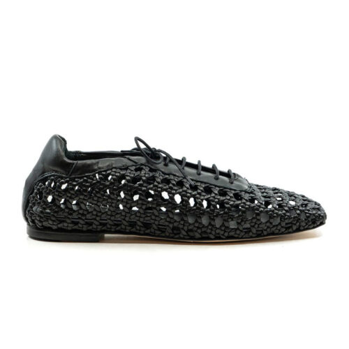 Woven Lace Up Square Toe Flat Shoes