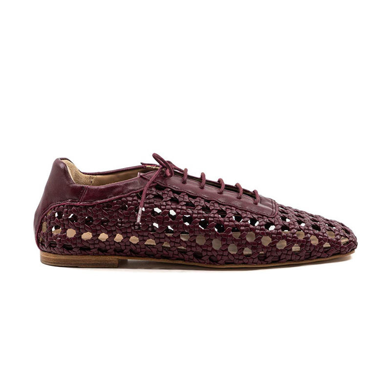 Woven Lace Up Square Toe Flat Shoes