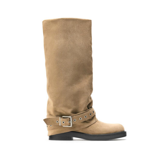 Slouchy Buckle Strap Knee High Boots