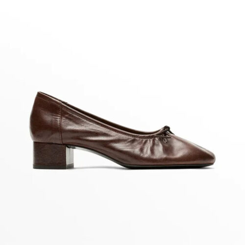 Bow Detail Low Block Heel Ballet Pumps