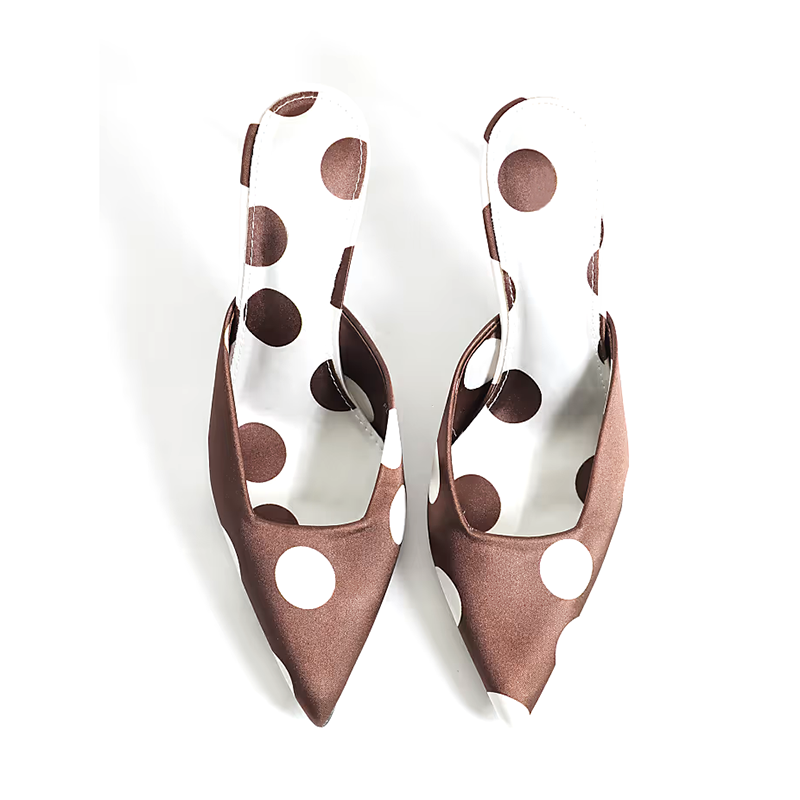 Vintage Polka Dot Satin Pointed Mules