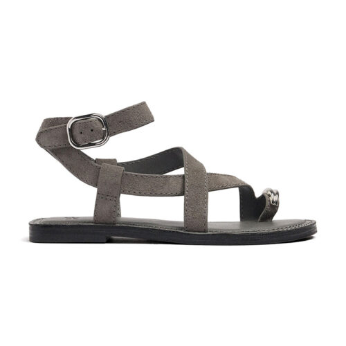 Metal Toe Ring Crisscross Strap Flat Sandals