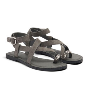 Metal Toe Ring Crisscross Strap Flat Sandals