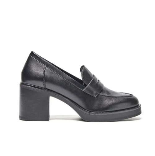 Black Platform Block Heel Penny Loafers
