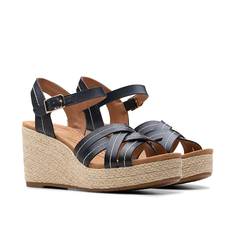 Black Crisscross Strap Espadrille Wedge Sandals
