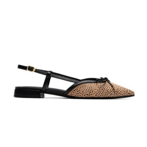 Dotted Pony Hair Pointed Toe Bow Slingback Flat Shoes