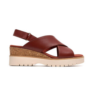 Sandalias de plataforma con cuña de corcho y cuero entrecruzado de color marrón