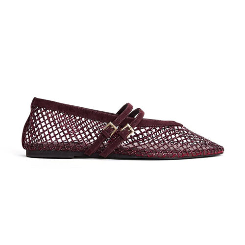 Mesh Rhinestone Double Strap Mary Jane Flats