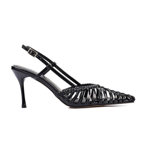 Woven Cutout Pointed Toe Slingback High Heels