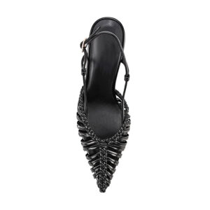 Zapatos de tacón alto con tiras traseras, puntera puntiaguda y diseño de calado tejido