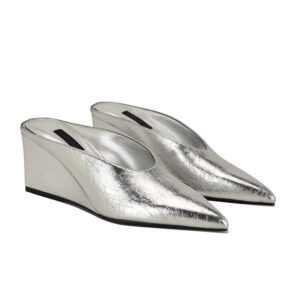 Pointed Toe Metallic Wedge Mules