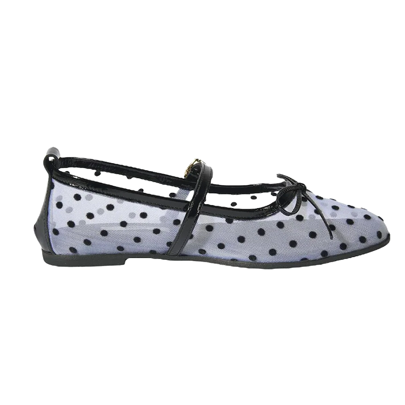 Polka Dot Mesh Mary Jane Flat Shoes