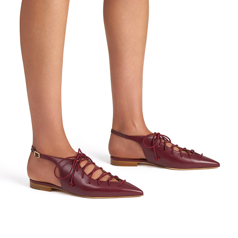 Lace-Up Pointed Toe Slingback Flats