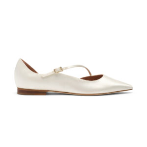 Pointed Toe Satin T Strap Mary Jane Flats