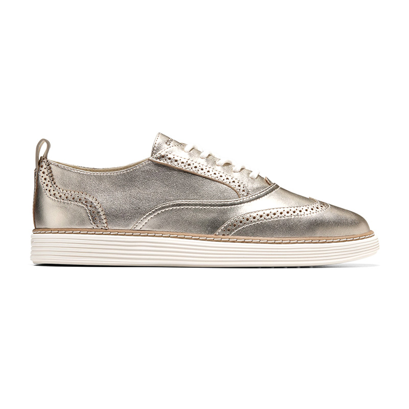 Gold Metallic Leather Brogue Chunky Sole Lace-Up Flatform Shoes