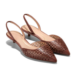 Perforated Slingback Kitten Heel Pointed Toe Pumps
