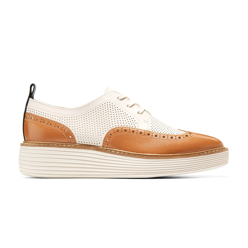 Gold Metallic Perforated Brogue Platform Lace-Up Flatform Oxford Shoes