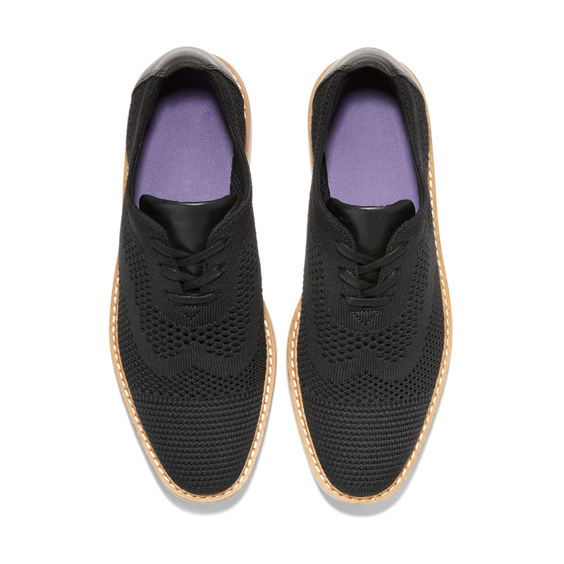 Knit Mesh Brogue Platform Lace-Up Flatform Oxford Sneakers