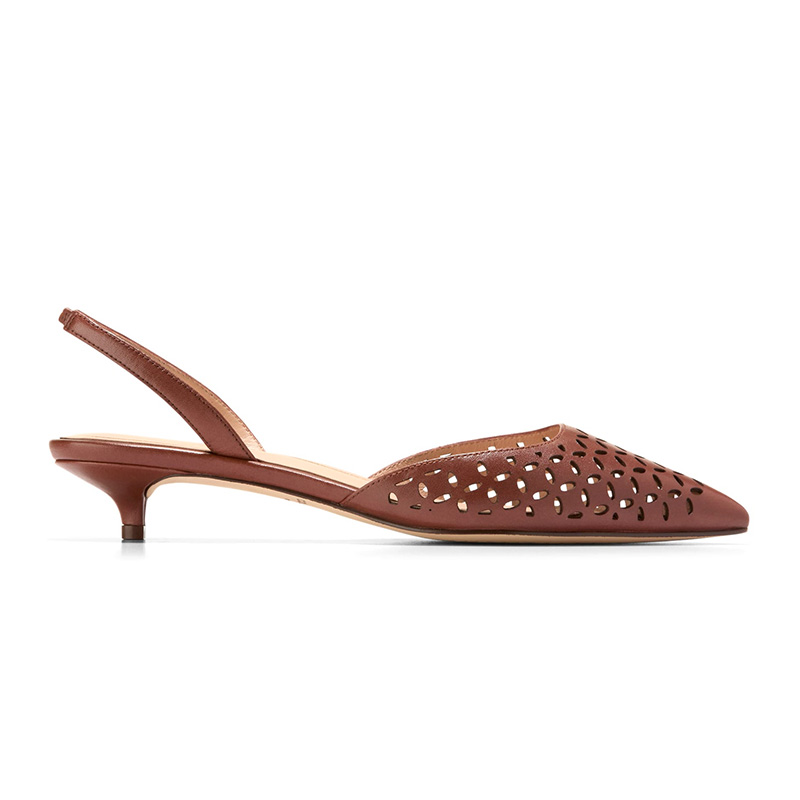 Perforated Slingback Kitten Heel Pointed Toe Pumps