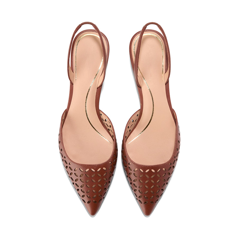 Perforated Slingback Kitten Heel Pointed Toe Pumps