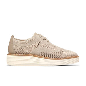 Knit Mesh Brogue Platform Lace-Up Flatform Oxford Sneakers