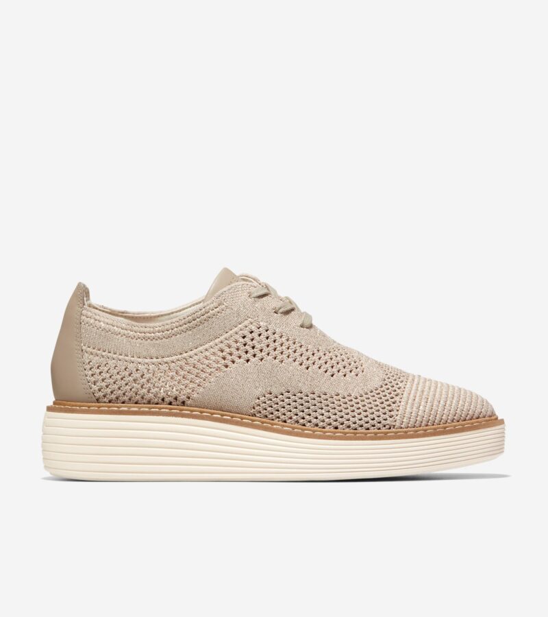Knit Mesh Brogue Platform Lace-Up Flatform Oxford Sneakers