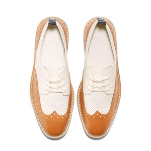 Gold Metallic Perforated Brogue Platform Lace-Up Flatform Oxford Shoes