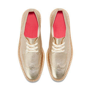 Gold Metallic Perforated Brogue Platform Lace-Up Flatform Oxford Shoes