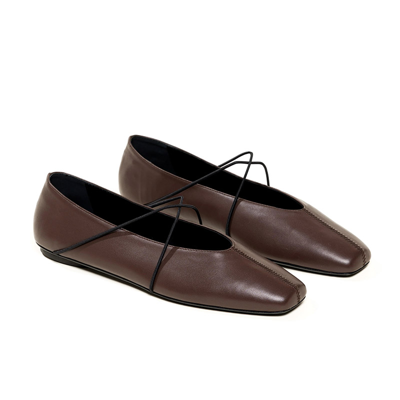 Zapatillas de ballet planas de punta cuadrada con tiras finas entrecruzadas