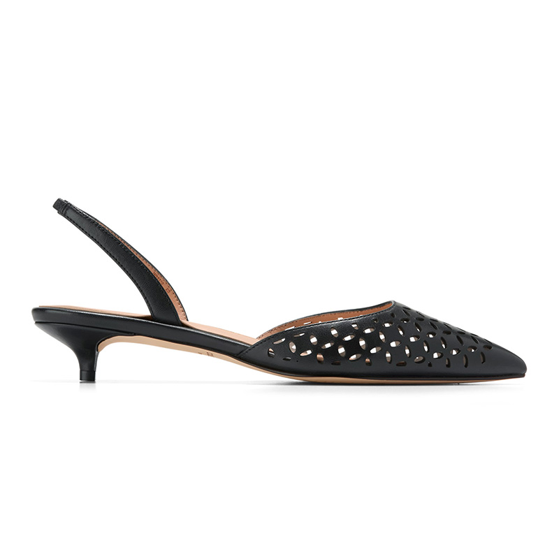 Perforated Slingback Kitten Heel Pointed Toe Pumps