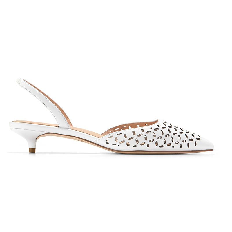 Perforated Slingback Kitten Heel Pointed Toe Pumps