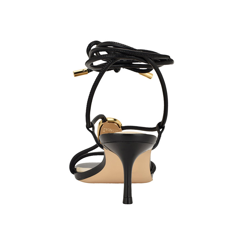 Metal Bead Ankle Tie Stiletto Sandals