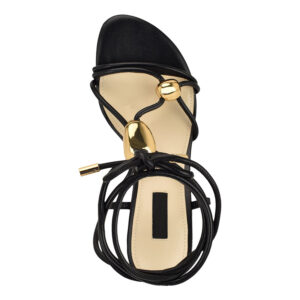 Metal Bead Ankle Tie Stiletto Sandals