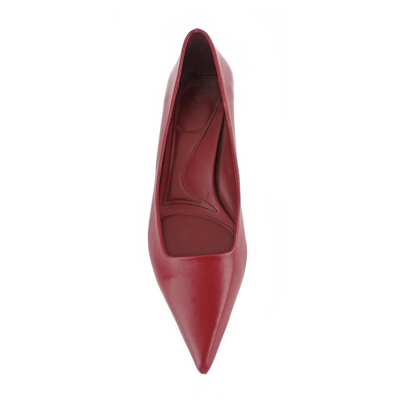 Red Leather Pointed Toe Kitten Heel Pumps