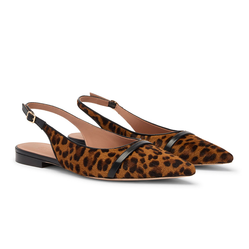 Leopard Print Pointed Toe Slingback Flats
