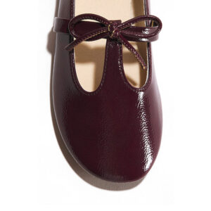 Burgundy Girls T-Strap Bow Patent Mary Jane Flats