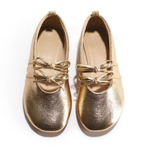 Gold Girls Double Bow Metallic Mary Jane Flats