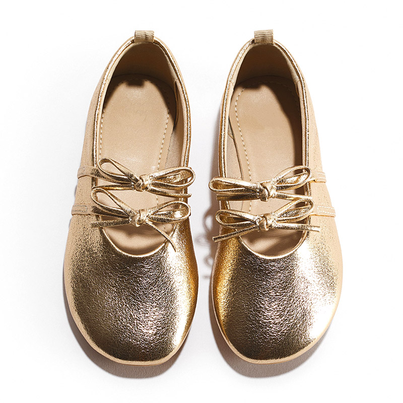 Gold Girls Double Bow Metallic Mary Jane Flats