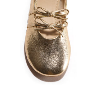 Gold Girls Double Bow Metallic Mary Jane Flats